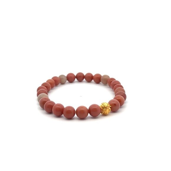 Unbranded Jewelry - 18K Gold Money Ball Lucky Bracelet Gemstones Jade Indian Red 6mm